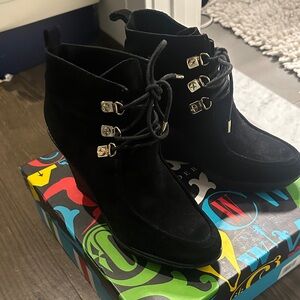 C. Wonder Black Ankle Boots with Gold Buckles